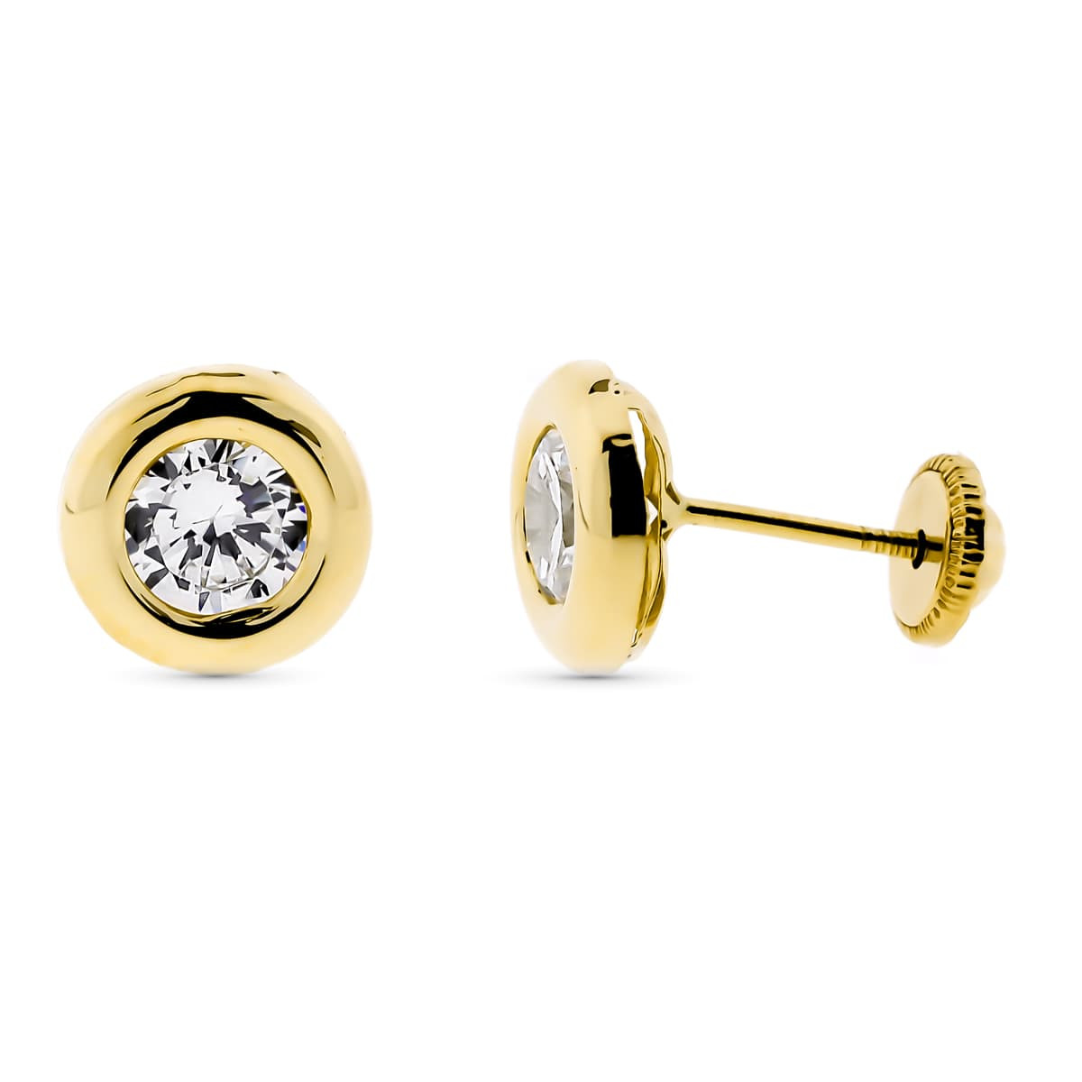 9K PENDIENTES ORO AMARILLO CHATÓN 7,50 MM CIRCONITA 6 MM CIERRE TUERCA