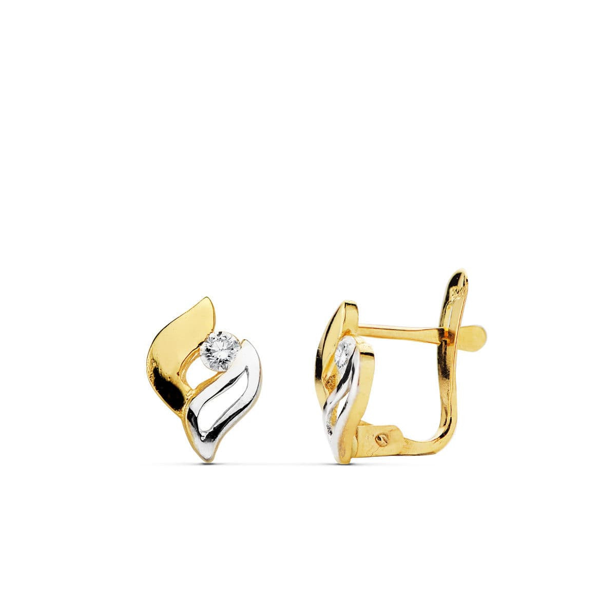 18K PENDIENTES BICOLOR CIRCONITA 9X6 MM CIERRE CATALAN