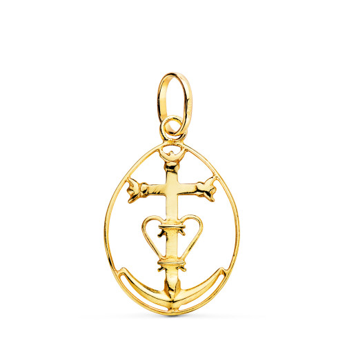 9K COLGANTE ORO AMARILLO CRUZ DE LA CAMARGA CON CERCO. 25 X 17 MM