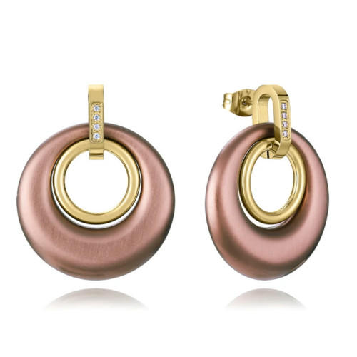 Pendientes Viceroy Acero IP Marrón y Dorado con Circonitas Blancas 15198E01012