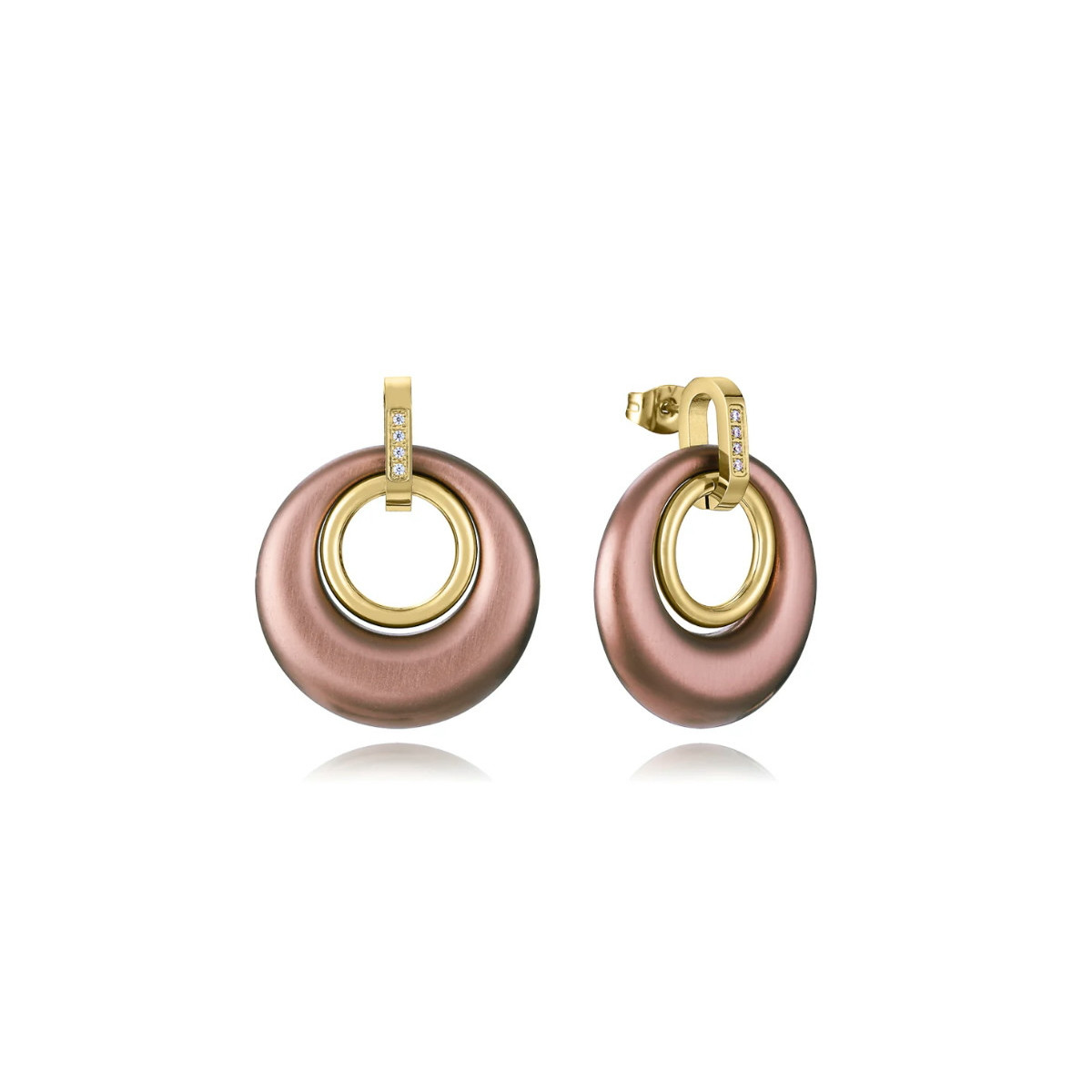 Pendientes Viceroy Acero IP Marrón y Dorado con Circonitas Blancas 15198E01012