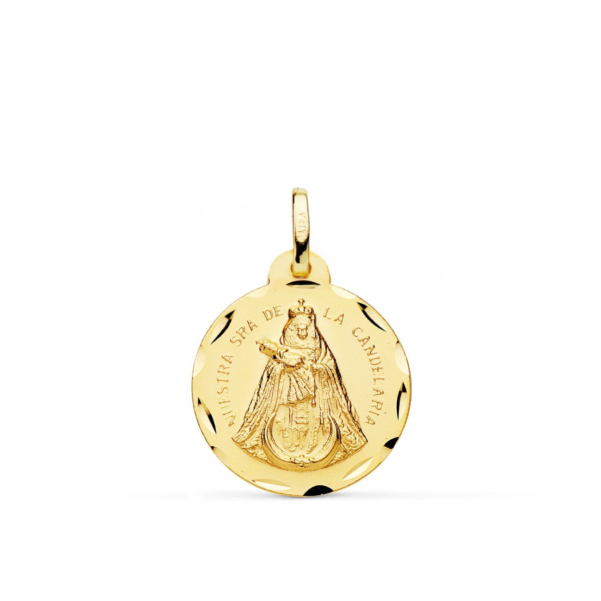 18K MEDALLA ORO AMARILLO NUESTRA SEÑORA DE LA CANDELARIA TALLADA 20 MM