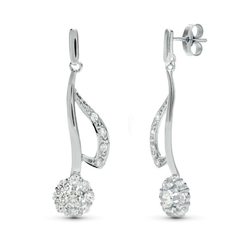 18K PENDIENTES ORO BLANCO JUEGO NOVIA LARGOS CUAJO 35X11 MM CIERRE PRESION