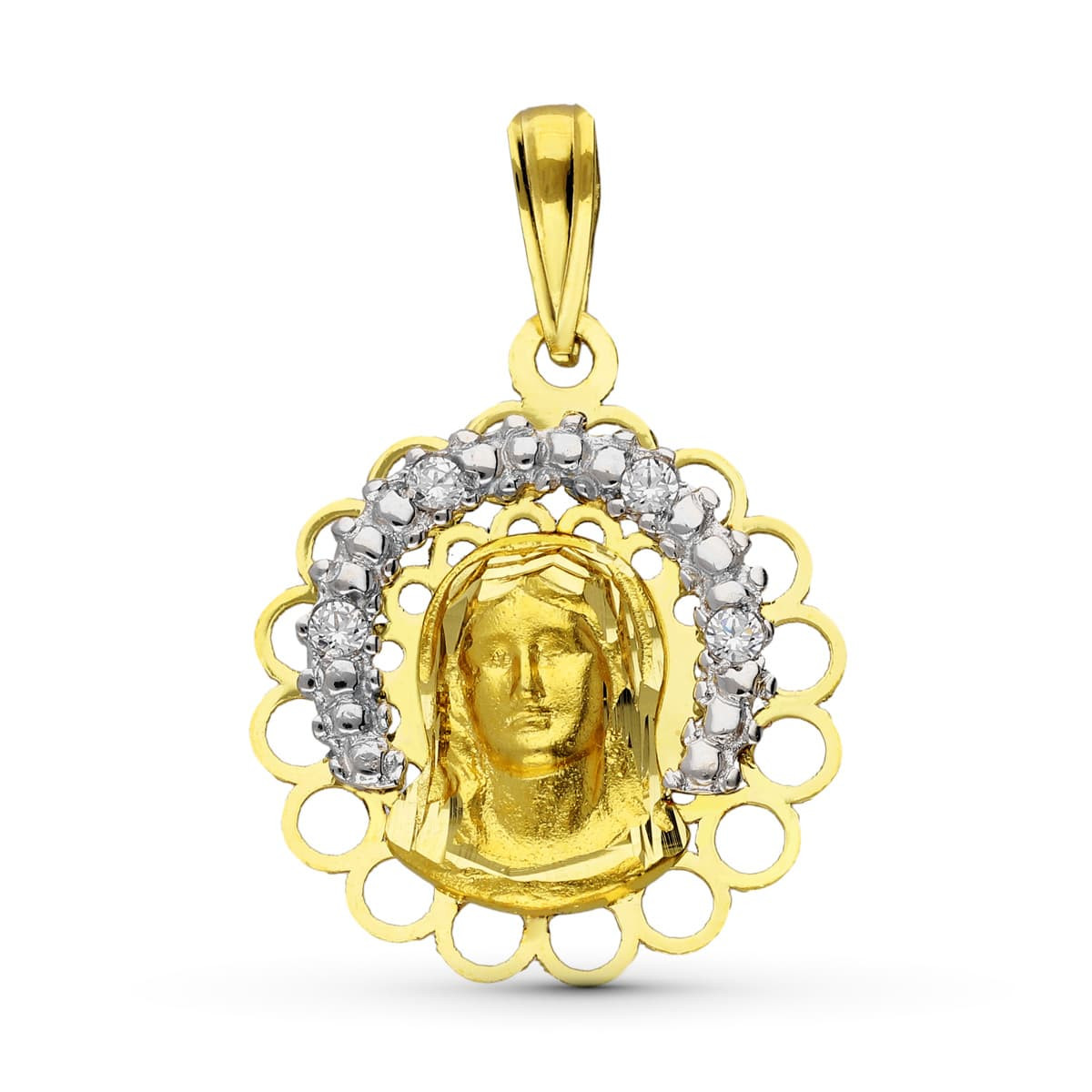 18K MEDALLA ORO AMARILLO ORO BICOLOR VIRGEN NIÑA 19X17 MM