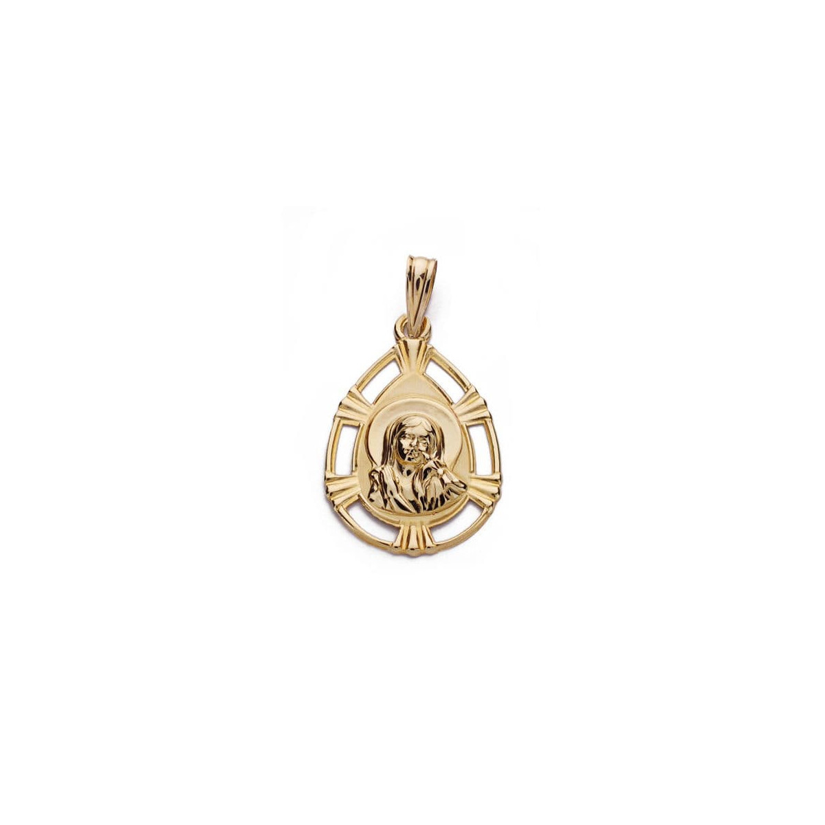 18K MEDALLA ORO AMARILLO VIRGEN NIÑA LAGRIMA 22X15 MM