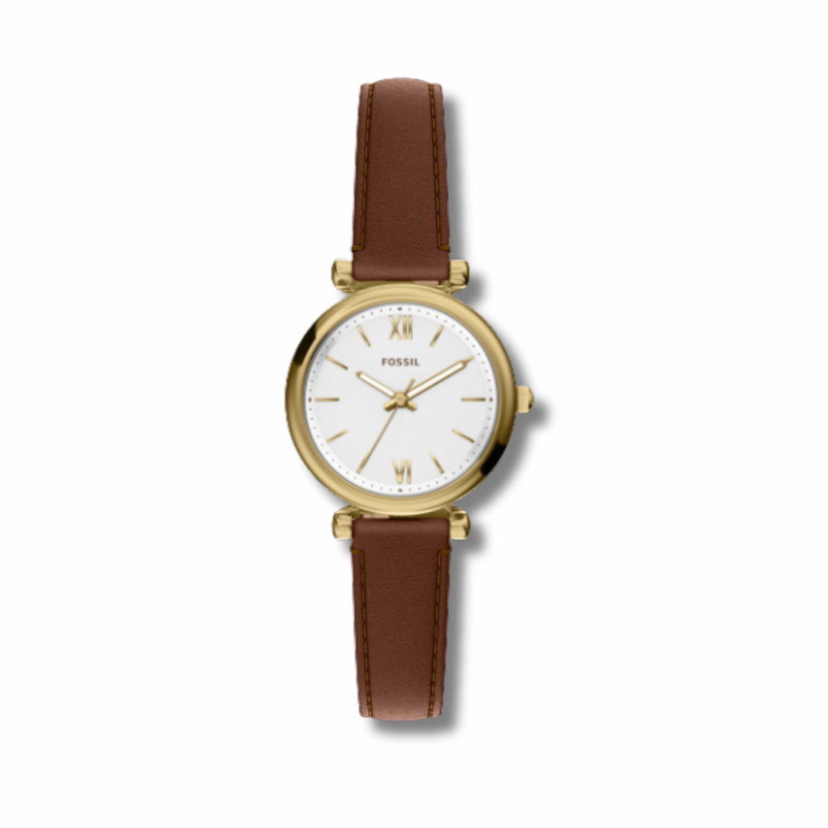Fossil Reloj Carlie Mujer Quartz Acero Inoxidable 28 mm Dorado con Correa de Cuero Marrón ES5464