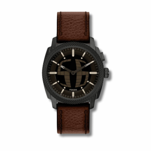 Fossil Reloj Machine Hombre LCD Acero Inoxidable 41 mm Negro con Correa de Cuero Marrón FS6165