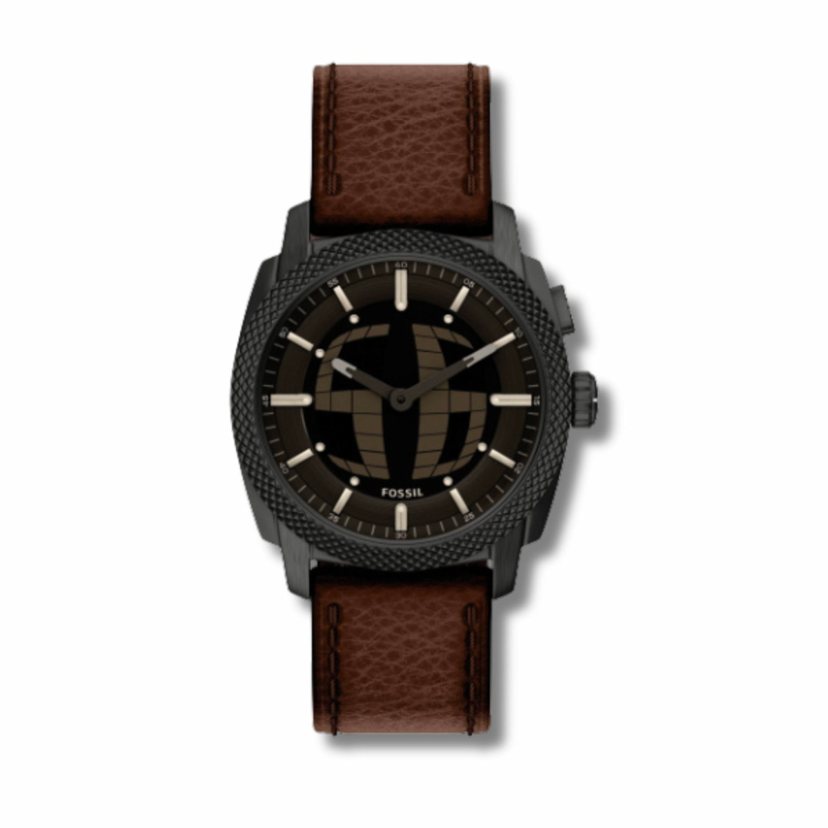 Fossil Reloj Machine Hombre LCD Acero Inoxidable 41 mm Negro con Correa de Cuero Marrón FS6165