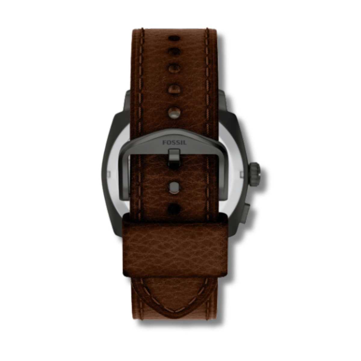 Fossil Reloj Machine Hombre LCD Acero Inoxidable 41 mm Negro con Correa de Cuero Marrón FS6165