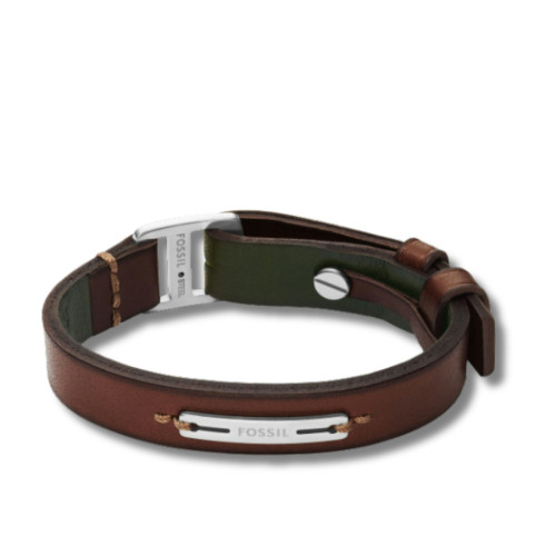 Fossil Pulsera de Cuero y Acero Inoxidable Estilo Strap Multicolor y Plata JF04963040
