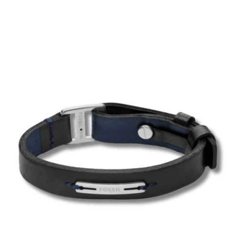 Fossil Pulsera de Cuero y Acero Inoxidable Estilo Strap Multicolor y Plata JF04964040