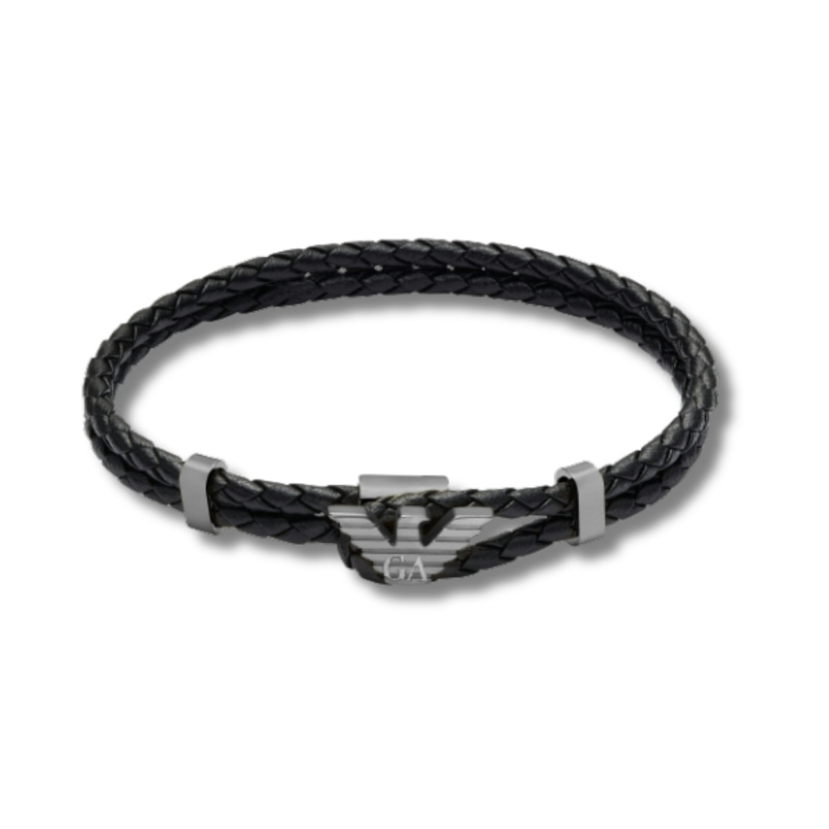 Emporio Armani Pulsera de Cuero y Acero Inoxidable Estilo ID Negra y Metálica EGS3322060