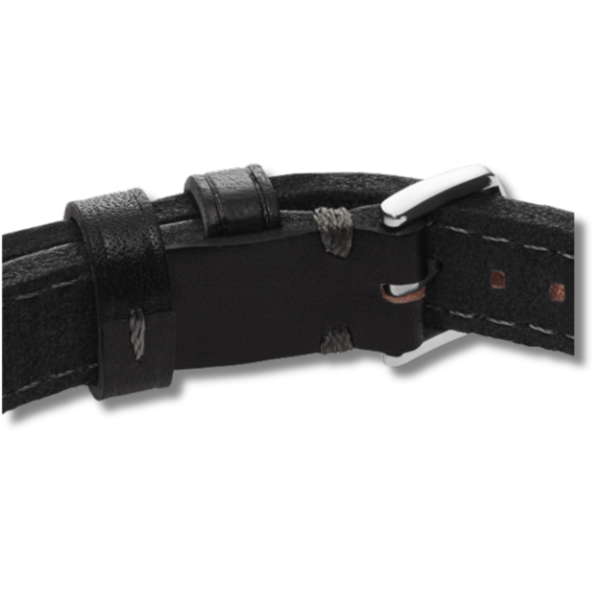 Fossil Pulsera de Cuero y Acero Inoxidable Estilo Strap Negra y Plata JF04950040