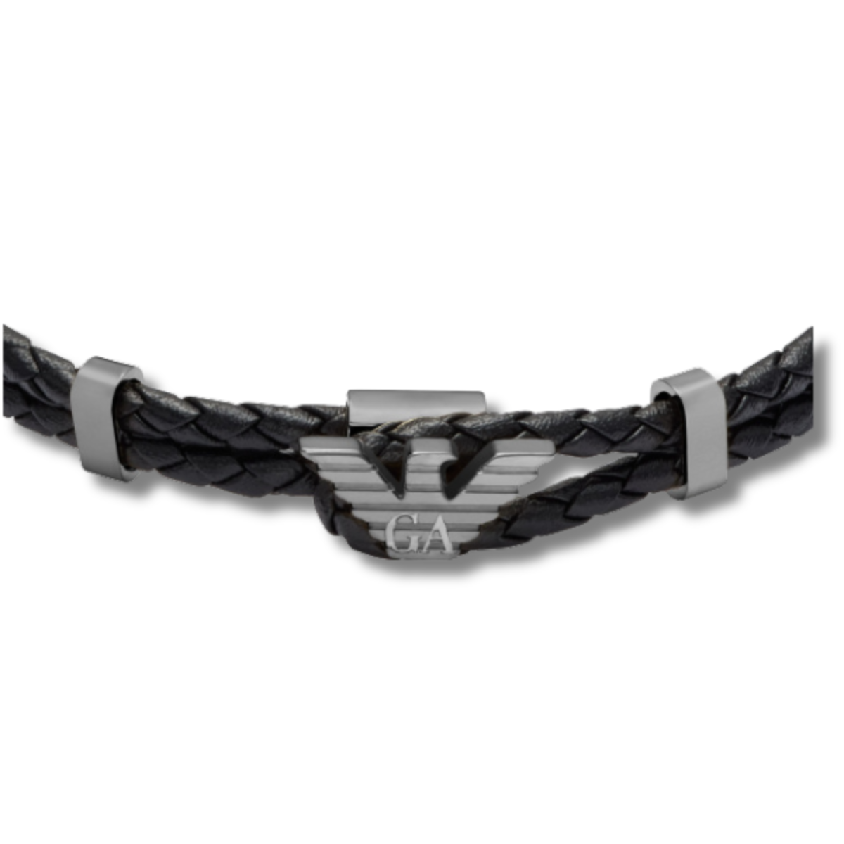 Emporio Armani Pulsera de Cuero y Acero Inoxidable Estilo ID Negra y Metálica EGS3322060