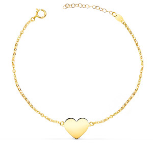 9K PULSERA ORO AMARILLO CORAZON EN BRILLO 12X10 MM. LARGO: 18-2 CM