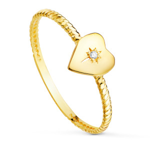 18K SORTIJA ORO AMARILLO CORAZON CON DIAMANTE LABORATORIO TALLA BRILLANTE 0,008 QT. VS2 - G