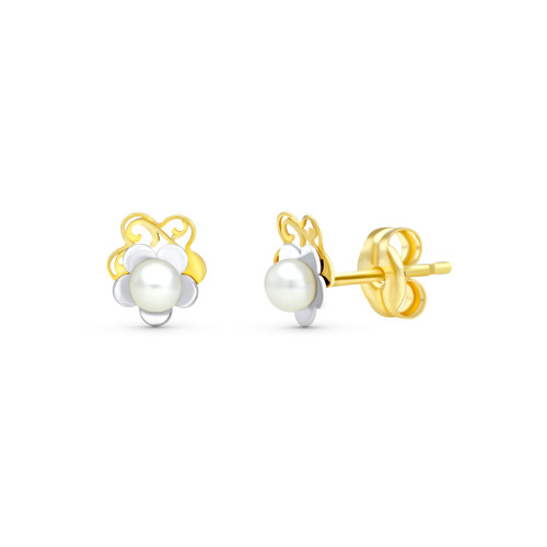 18K PENDIENTES ORO BICOLOR PERLA LASER. 6X5 MM