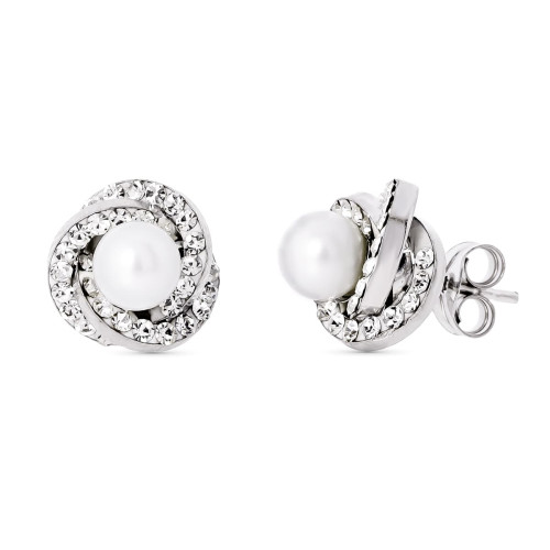 18K PENDIENTES ORO BLANCO NUDO PERLA 9X9 MMCIERRE PRESION