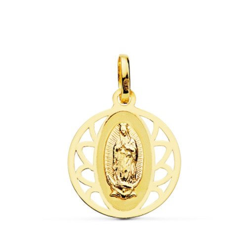18K MEDALLA ORO AMARILLO VIRGEN GUADALUPE CERCO REDONDO 16 MM