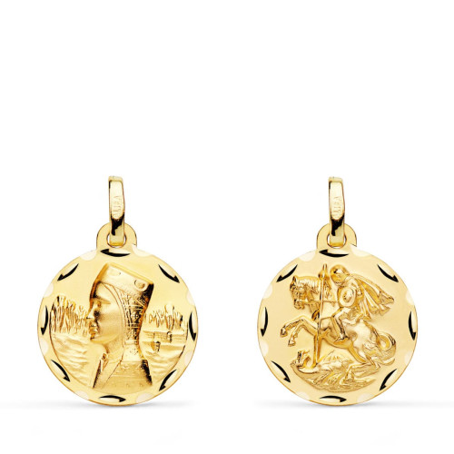 18K ESCAPULARIO ORO AMARILLO VIRGEN MONTSERRAT Y SAN JORGE TALLADO 16 MM