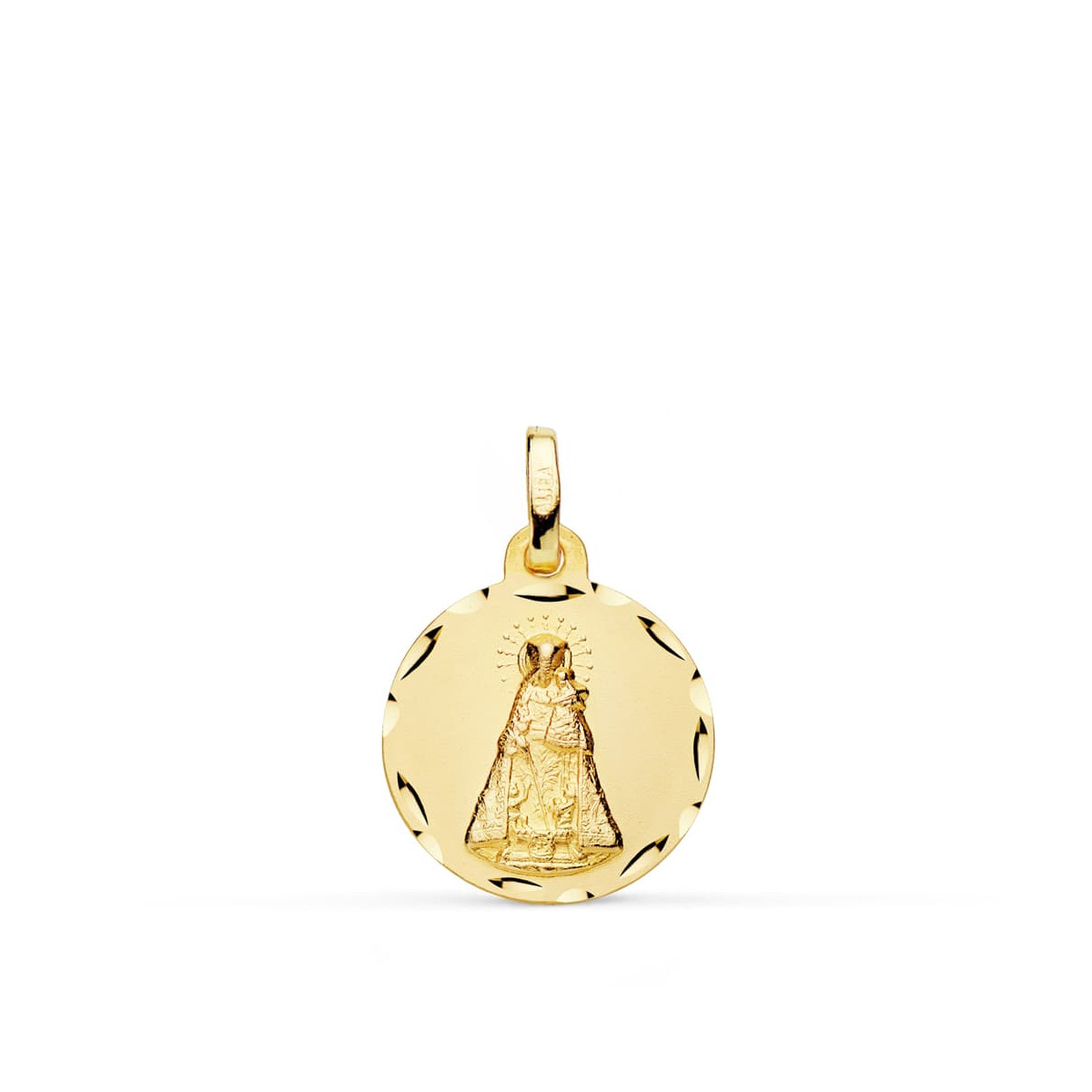 18K MEDALLA ORO AMARILLO VIRGEN DE LOS DESAMPARADOS TALLADA 16 MM