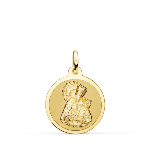 18K MEDALLA ORO AMARILLO VIRGEN DE LOS DESAMPARADOS BRILLO 16 MM