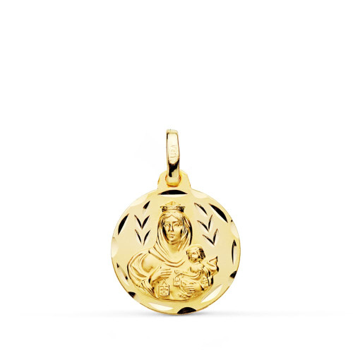 18K MEDALLA ORO AMARILLO TALLADA VIRGEN DEL CARMEN 16 MM