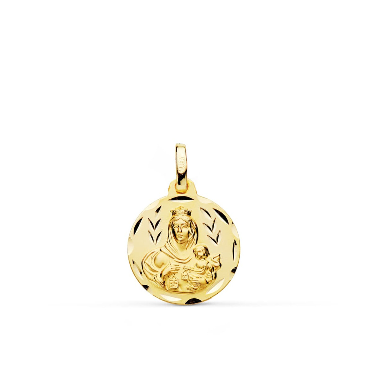 18K MEDALLA ORO AMARILLO TALLADA VIRGEN DEL CARMEN 16 MM