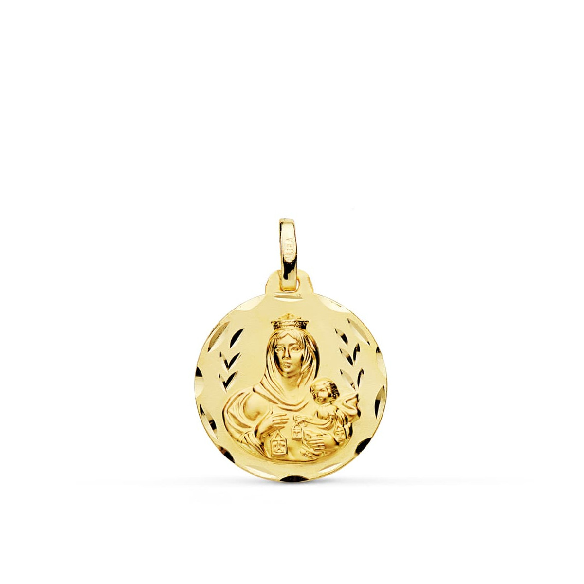 18K MEDALLA ORO AMARILLO TALLADA VIRGEN DEL CARMEN 18 MM