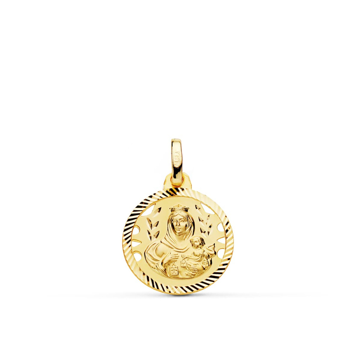 18K MEDALLA ORO AMARILLO VIRGEN DEL CARMEN CALADA HELICE 16 MM