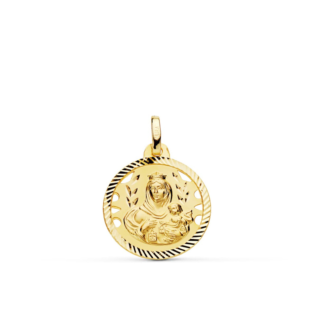 18K MEDALLA ORO AMARILLO VIRGEN DEL CARMEN CALADA HELICE 18 MM