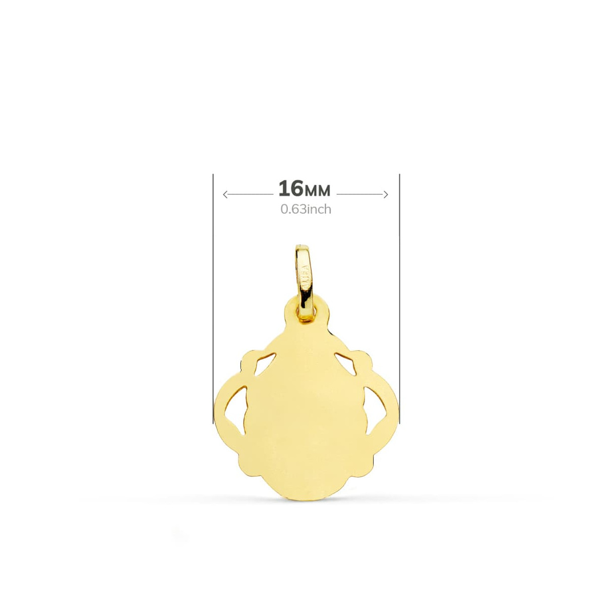 18K MEDALLA ORO AMARILLO VIRGEN DEL CARMEN PANDERETA CALADA 16 MM