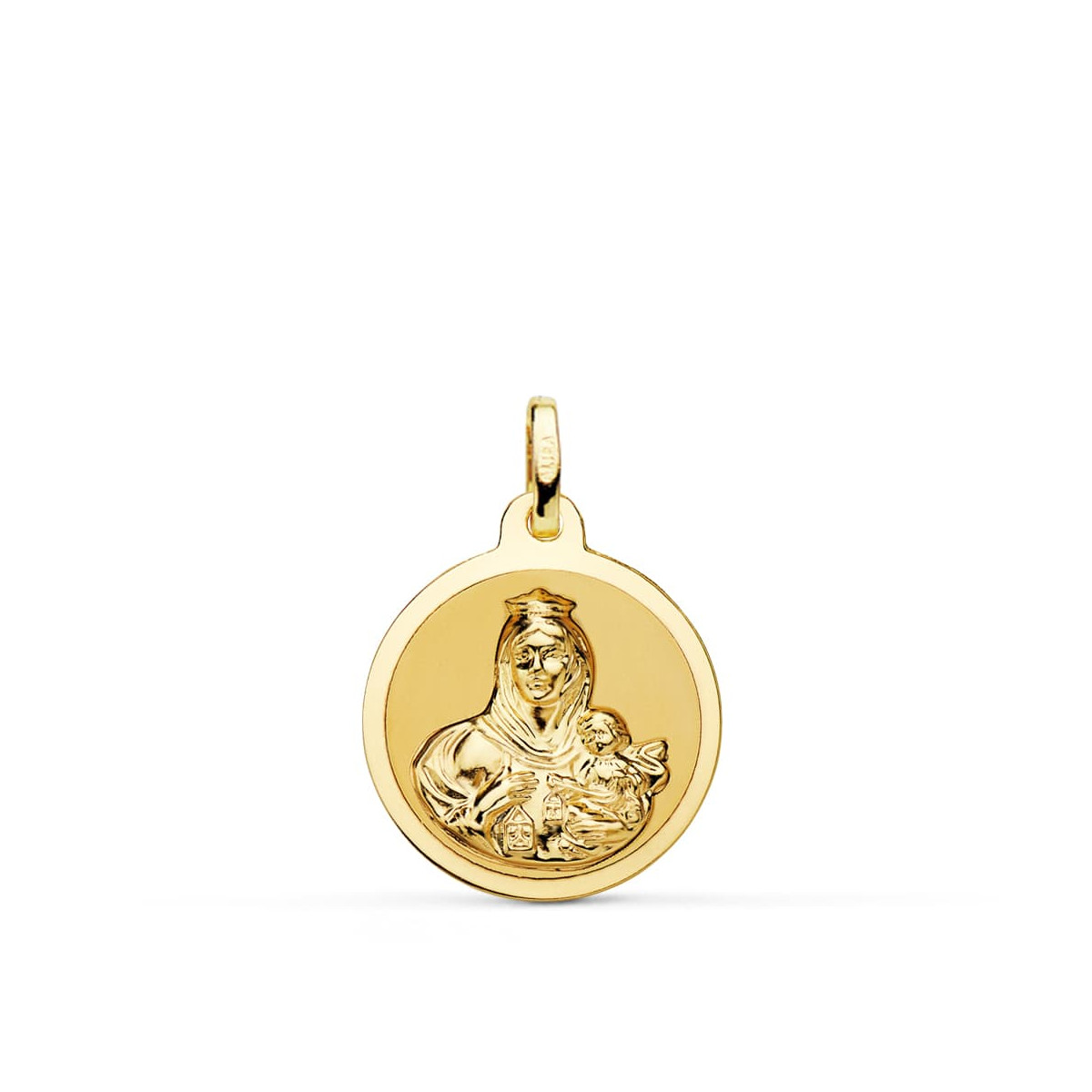 18K MEDALLA ORO AMARILLO VIRGEN DEL CARMEN BRILLO 18 MM