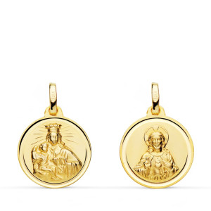 18K ESCAPULARIO VIRGEN DEL CARMEN Y CORAZON DE JESUS 14MM 1.30GRS
