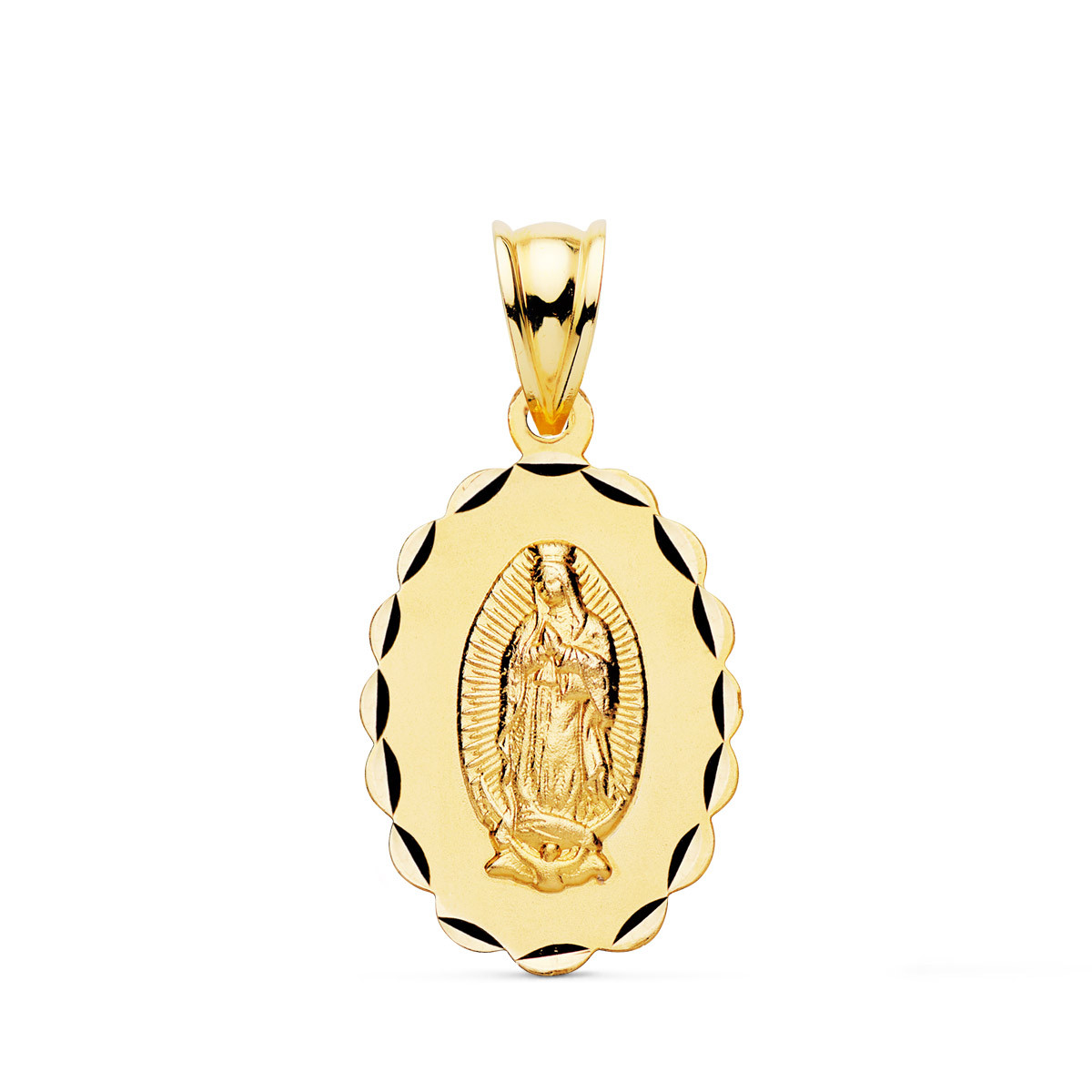 18K MEDALLA ORO AMARILLO VIRGEN DE GUADALUPE TALLA CLASICA OVAL 21X15 MM