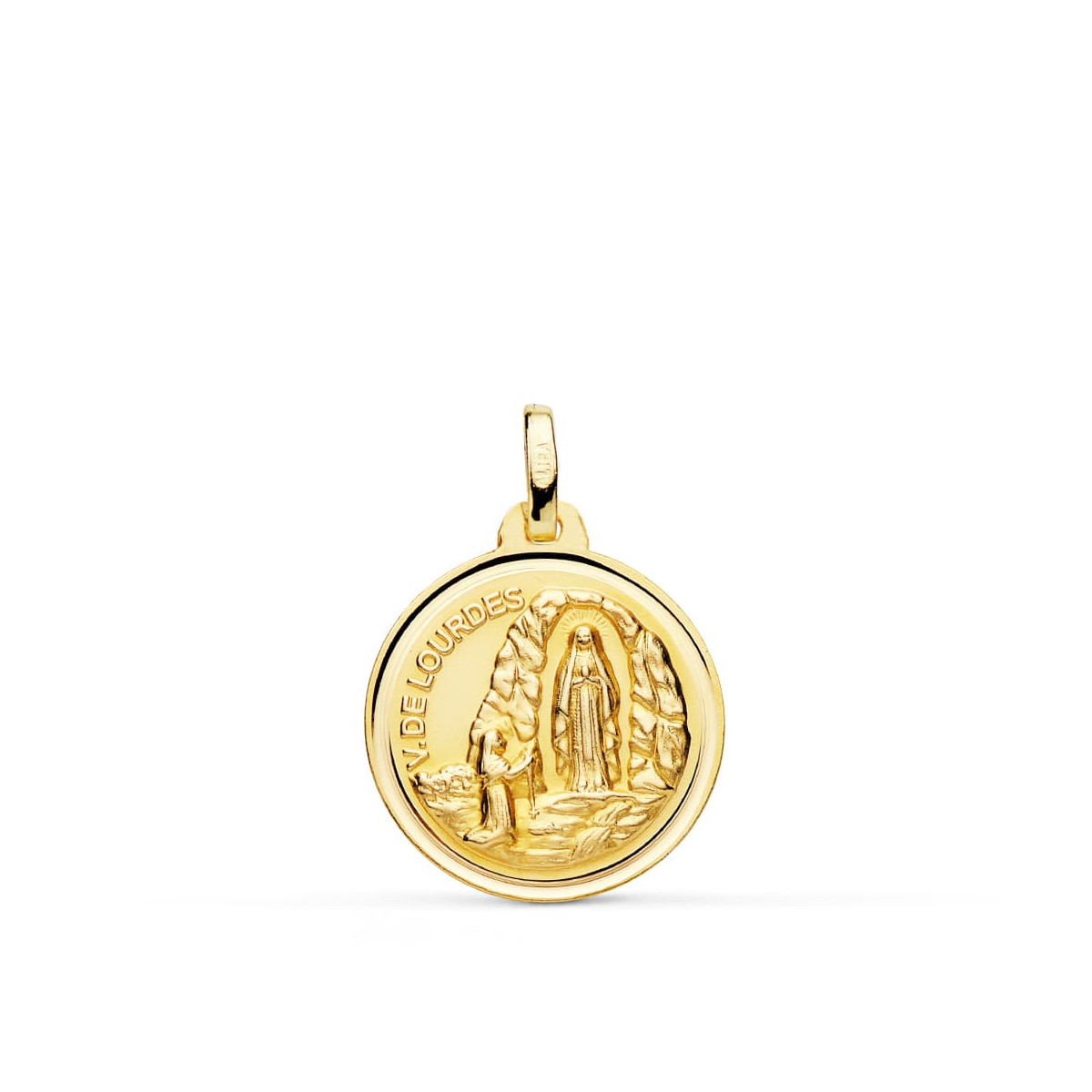 18K MEDALLA ORO AMARILLO VIRGEN DE LOURDES 18 MM BISEL
