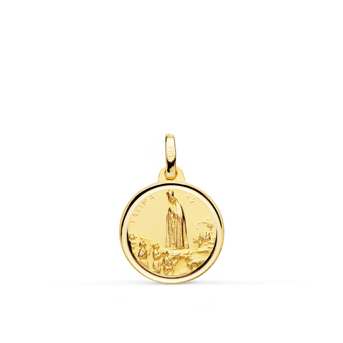 18K MEDALLA ORO AMARILLO VIRGEN DE FATIMA 16 MM BISEL