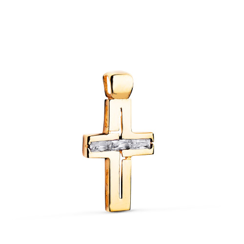 18K CRUZ ORO AMARILLO PIEDRAS BAGUETTE CIRCONITAS BLANCAS. 25 X 13 MM