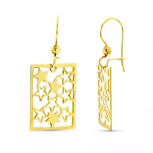 18K PENDIENTES ORO AMARILLO LASER CUADRADO CIERRE GANCHO