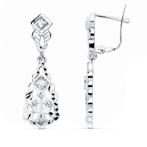 18K PENDIENTES ORO BLANCO CUBANAS 30X9 MM CIERRE CATALAN