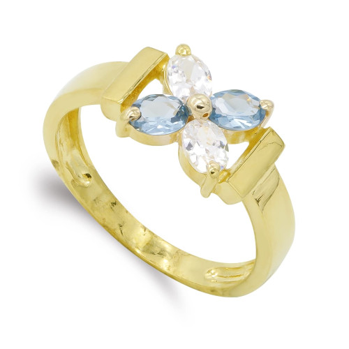 18K SORTIJA ORO AMARILLO FLOR CIRCONITA MARQUISE. ANCHO: 8 MM