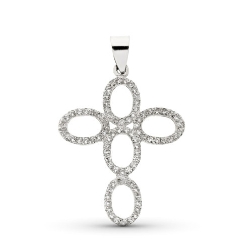 18K CRUZ ORO BLANCO CON CIRCONITA 35X26 MM