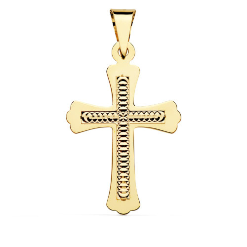 18K CRUZ ORO AMARILLO TALLADA 34X22 MM