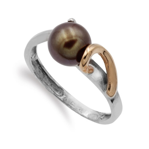 18K SORTIJA ORO BICOLOR PERLA CHOCOLATE 7 MM