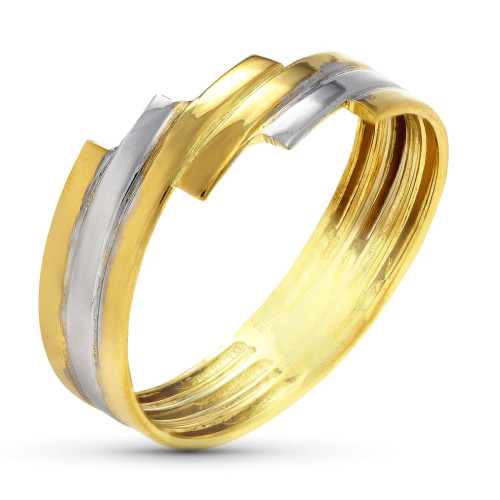 18K SORTIJA ORO BICOLOR CON BANDAS CRUZADAS. ANCHO: 8MM