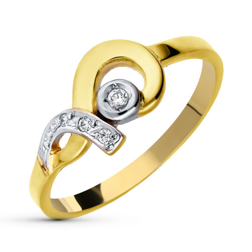 18K SORTIJA ORO BICOLOR CON MOTIVO Y CIRCONITAS. ANCHO: 8 MM