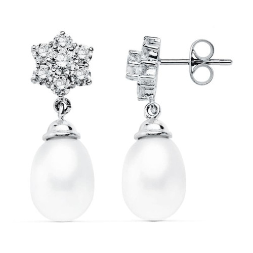 18K PENDIENTES PERLA ORO BLANCO 24X9 MM CIERRE PRESION