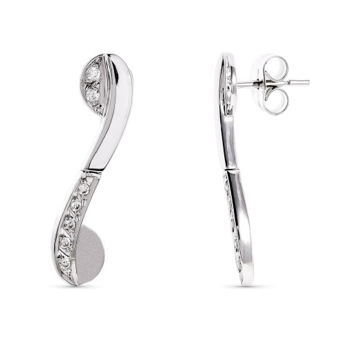 18K PENDIENTES LARGOS ORO BLANCO Y CIRCONITA 27X6 MM CIERRE PRESION