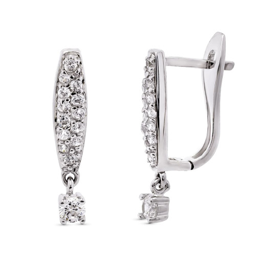 18K PENDIENTES LARGOS ORO BLANCO CON CIRCONITA 20X4 MM CIERRE CATALAN