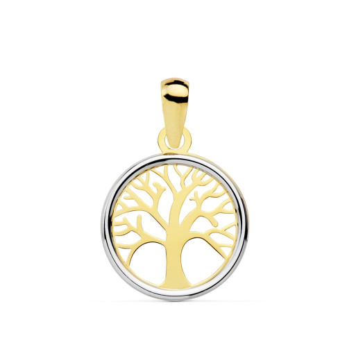 18K COLGANTE AMULETO ARBOL DE LA VIDA BICOLOR 12 MM